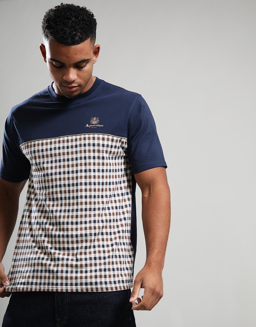 Aquascutum Piping Panel T-Shirt Navy Aquascutum Piping Panel T-Shirt Navy