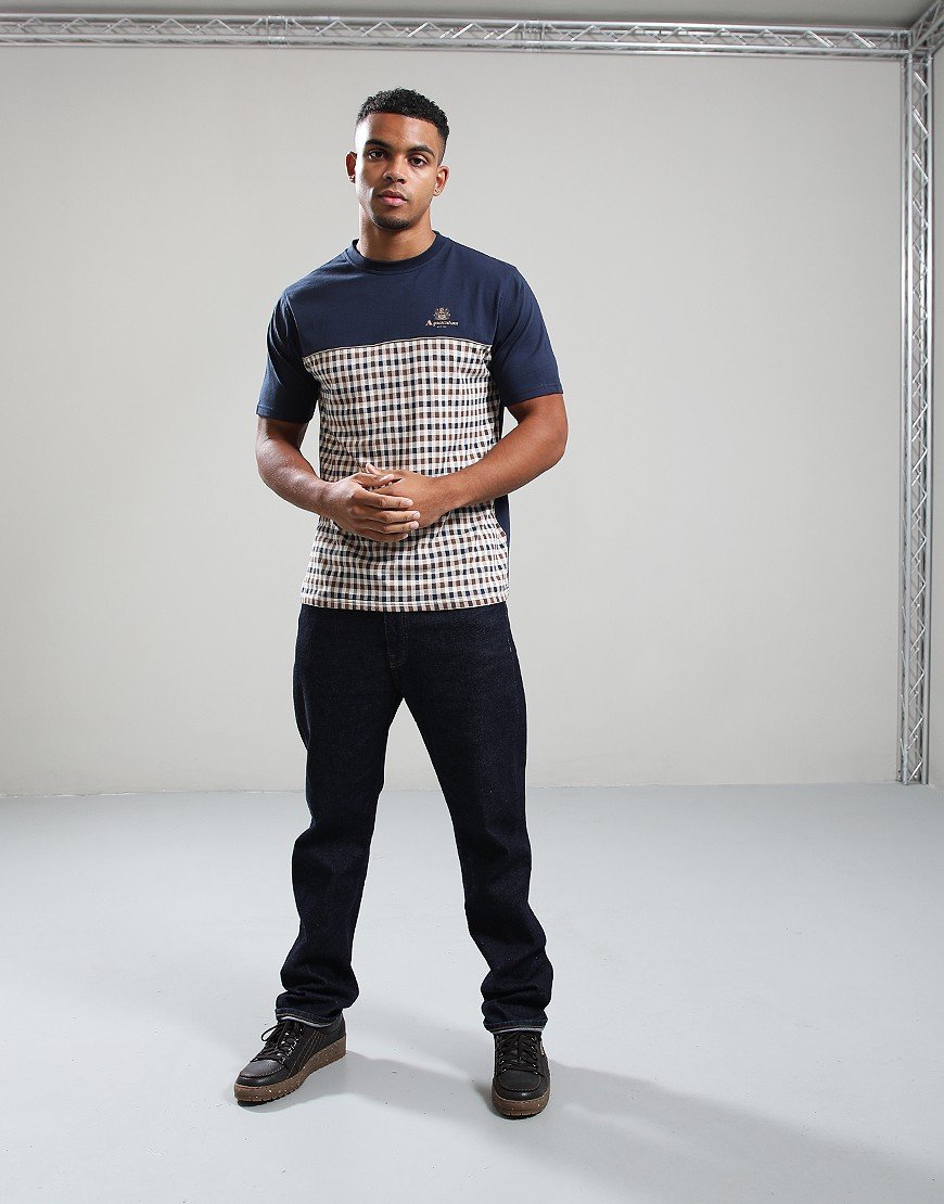 Aquascutum Piping Panel T-Shirt Navy Aquascutum Piping Panel T-Shirt Navy