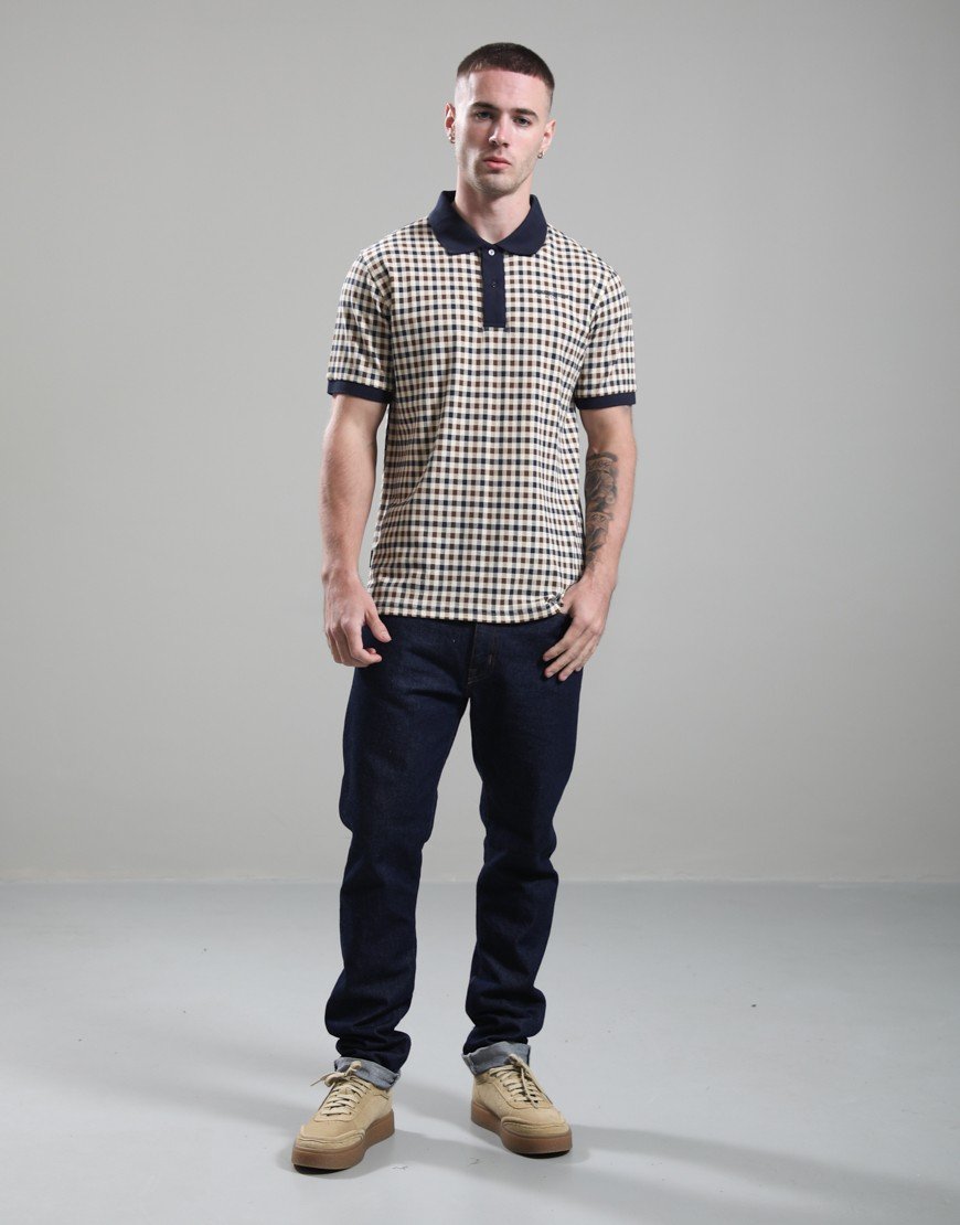 Aquascutum Stretch Piquet Check Polo Shirt Navy