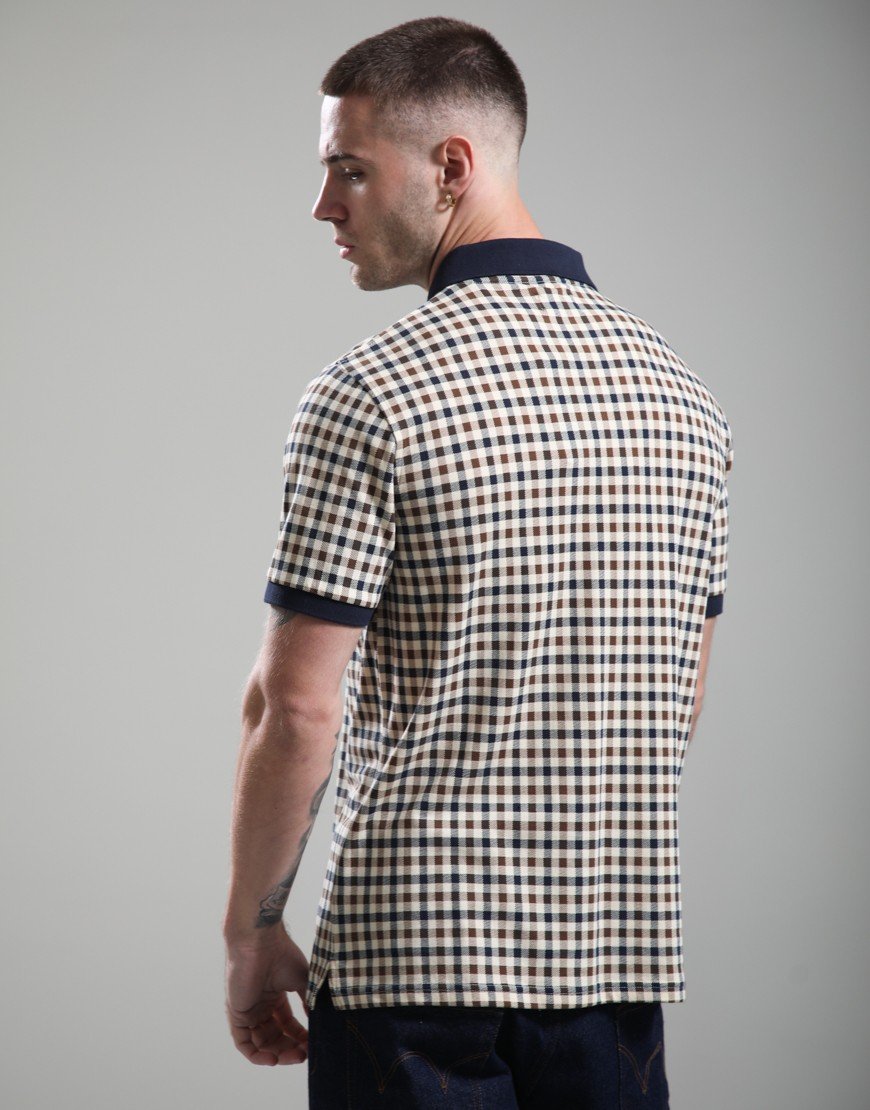 Aquascutum Stretch Piquet Check Polo Shirt Navy