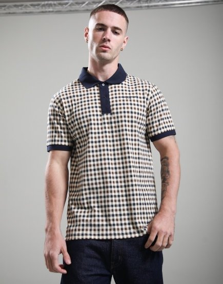 Aquascutum Stretch Piquet Check Polo Shirt Navy