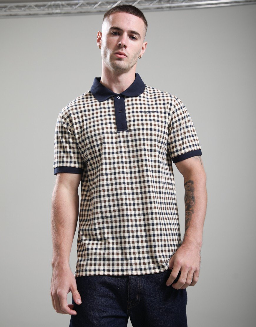 Aquascutum Stretch Piquet Check Polo Shirt Navy