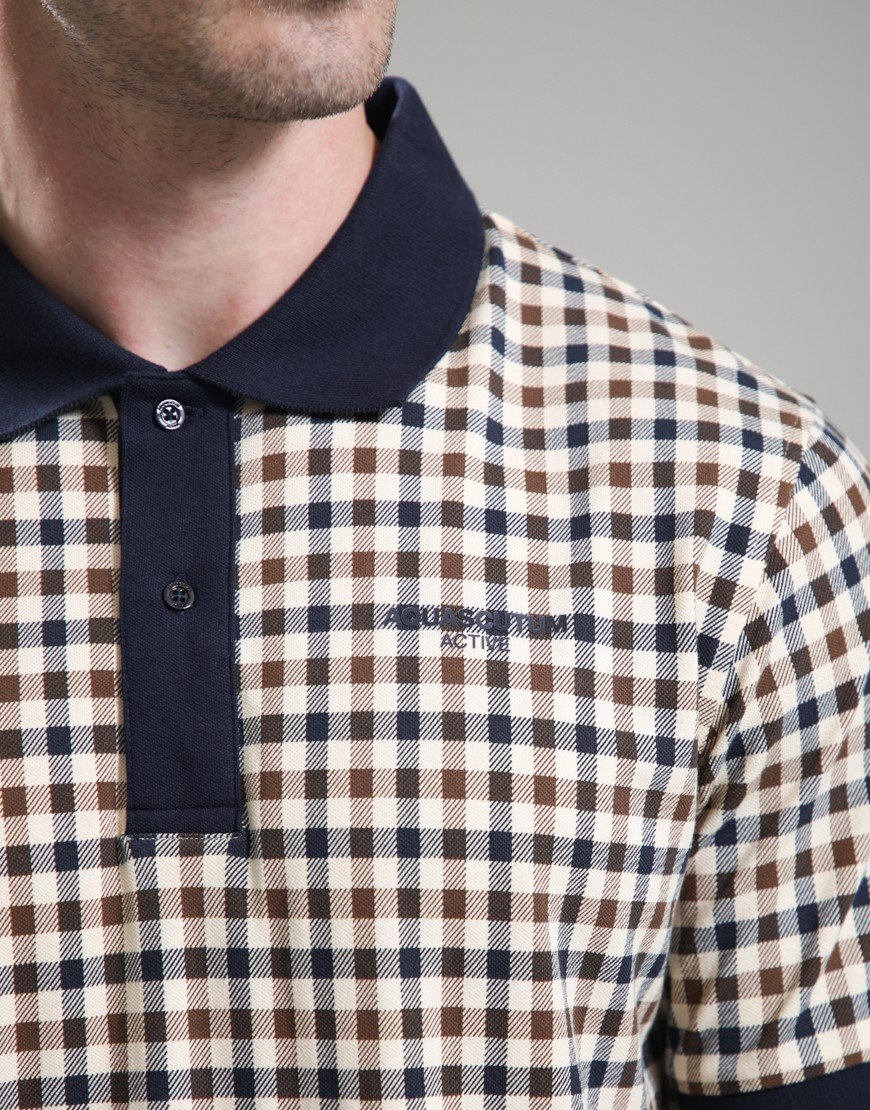 Aquascutum Stretch Piquet Check Polo Shirt Navy