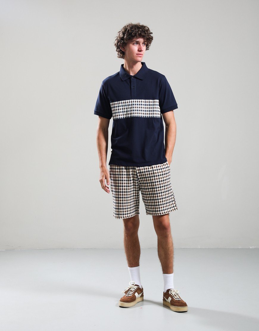 Aquascutum Stretch Piquet Club Check Insert Polo Shirt Navy