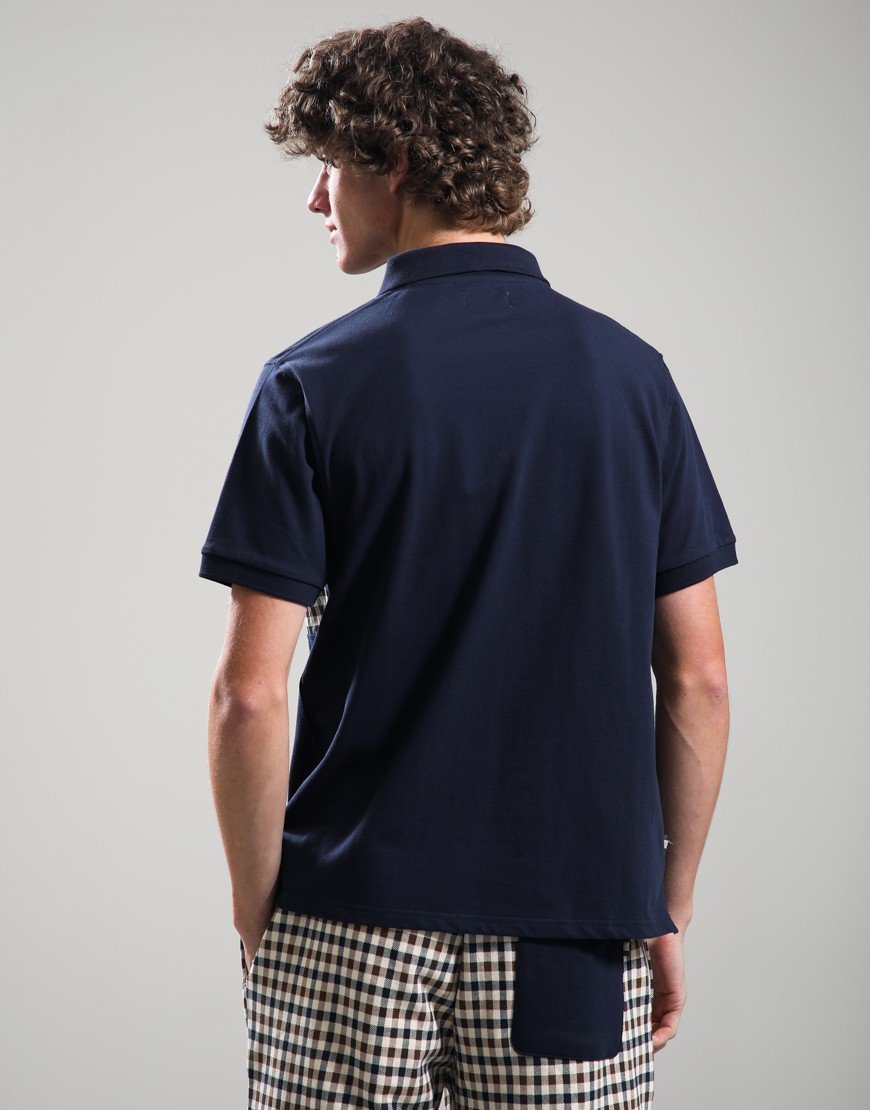Aquascutum Stretch Piquet Club Check Insert Polo Shirt Navy