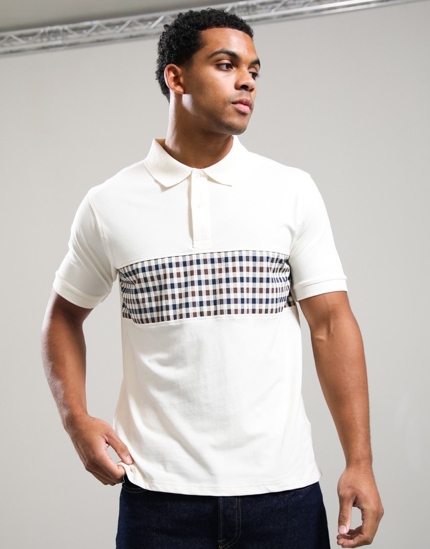 Aquascutum Stretch Piquet Club Check Insert Polo Shirt Old White
