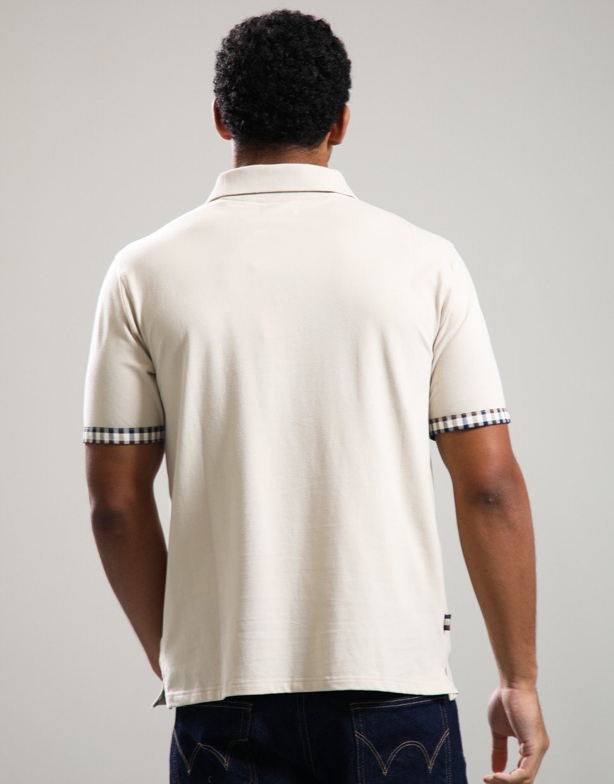 Aquascutum Stretch Piquet Club Check Panel Polo Shirt Beige