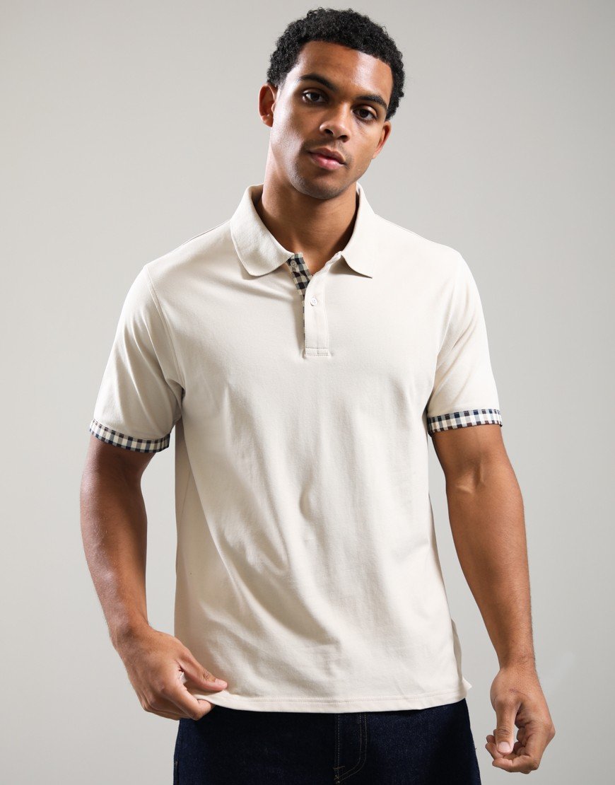Aquascutum Stretch Piquet Club Check Panel Polo Shirt Beige