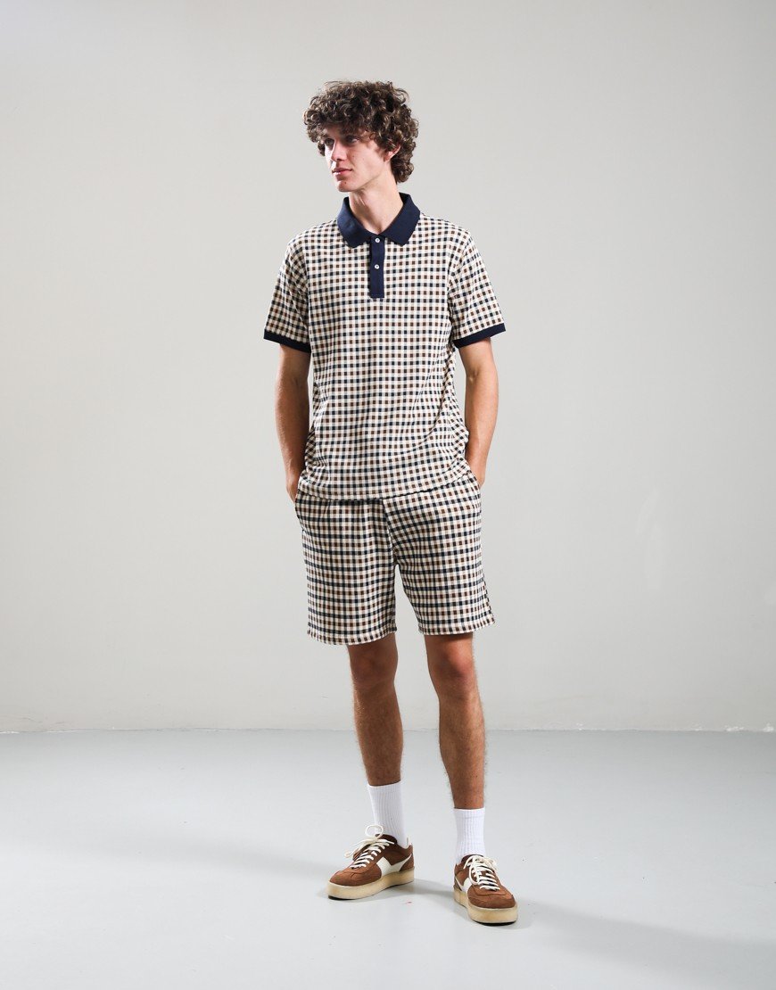 Aquascutum Stretch Piquet Club Check Polo Shirt Navy