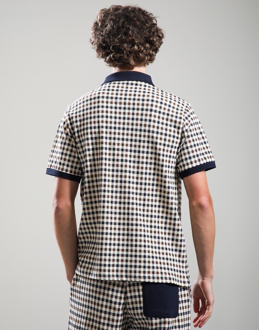 Aquascutum Stretch Piquet Club Check Polo Shirt Navy