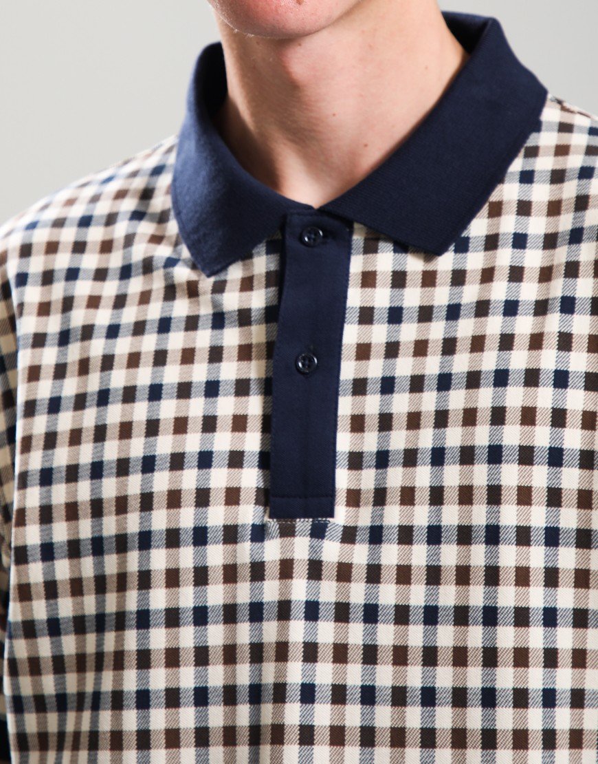 Aquascutum Stretch Piquet Club Check Polo Shirt Navy