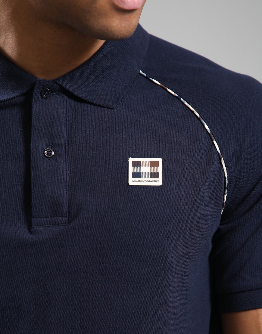 Aquascutum Stretch Piquet Piping Polo Shirt Navy