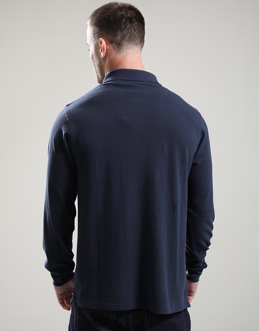 Aquascutum Stripes Piquet Long Sleeve Polo Shirt Navy Aquascutum Stripes Piquet Long Sleeve Polo Shirt Navy