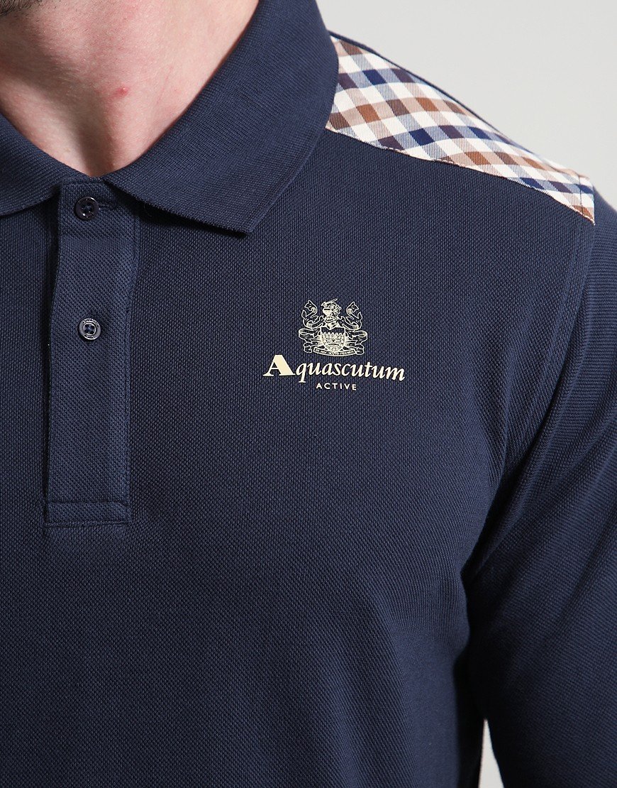 Aquascutum Stripes Piquet Long Sleeve Polo Shirt Navy Aquascutum Stripes Piquet Long Sleeve Polo Shirt Navy