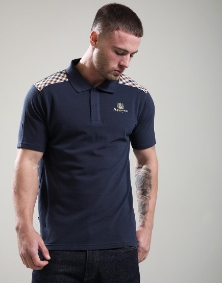 Aquascutum Stripes Piquet Polo Shirt Navy