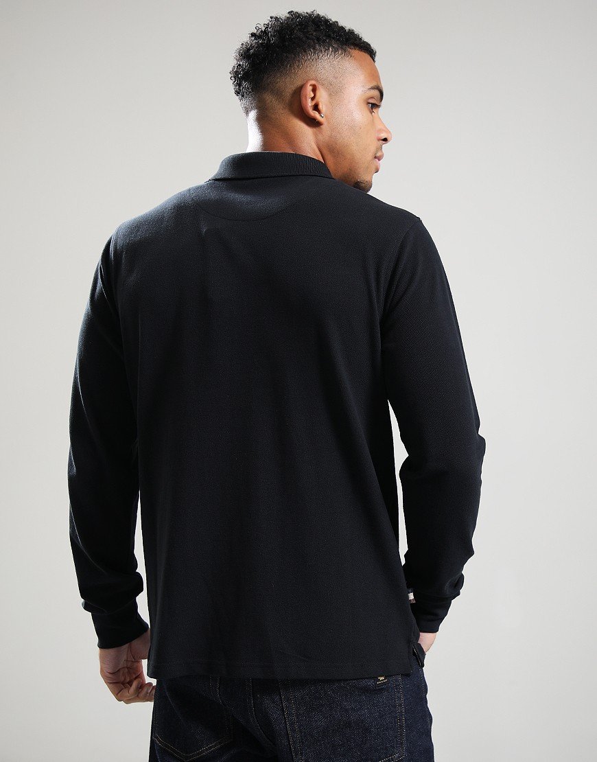 Aquascutum Stripes Piquet Long Sleeve Polo Shirt Black Aquascutum Stripes Piquet Long Sleeve Polo Shirt Black