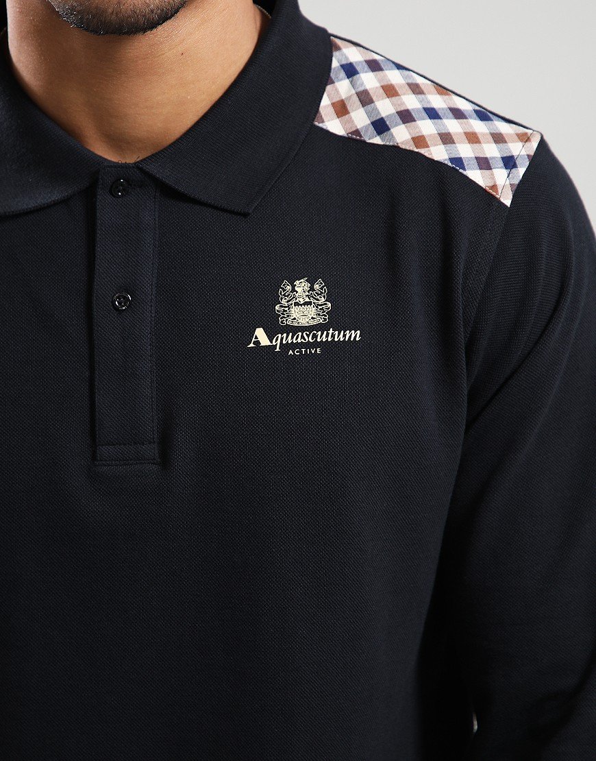 Aquascutum Stripes Piquet Long Sleeve Polo Shirt Black Aquascutum Stripes Piquet Long Sleeve Polo Shirt Black
