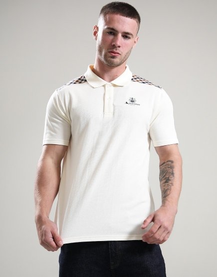 Aquascutum Stripes Piquet Polo Shirt Old White
