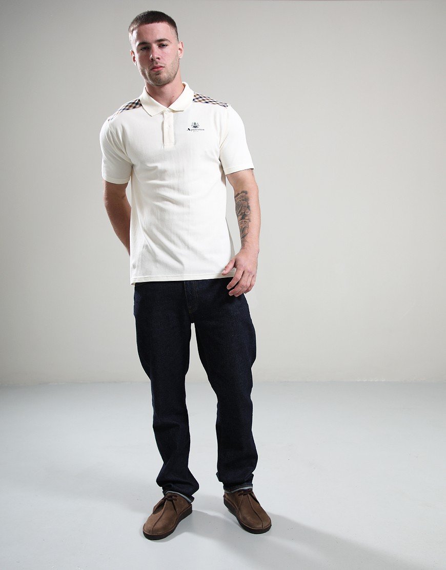 Aquascutum Stripes Piquet Polo Shirt Old White Aquascutum Stripes Piquet Polo Shirt Old White
