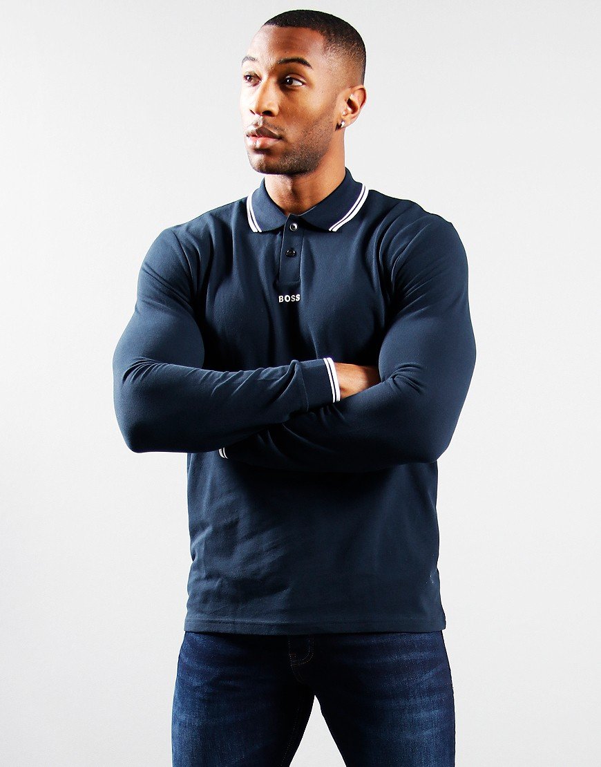 BOSS PChup Long Sleeve Polo Shirt Dark Blue