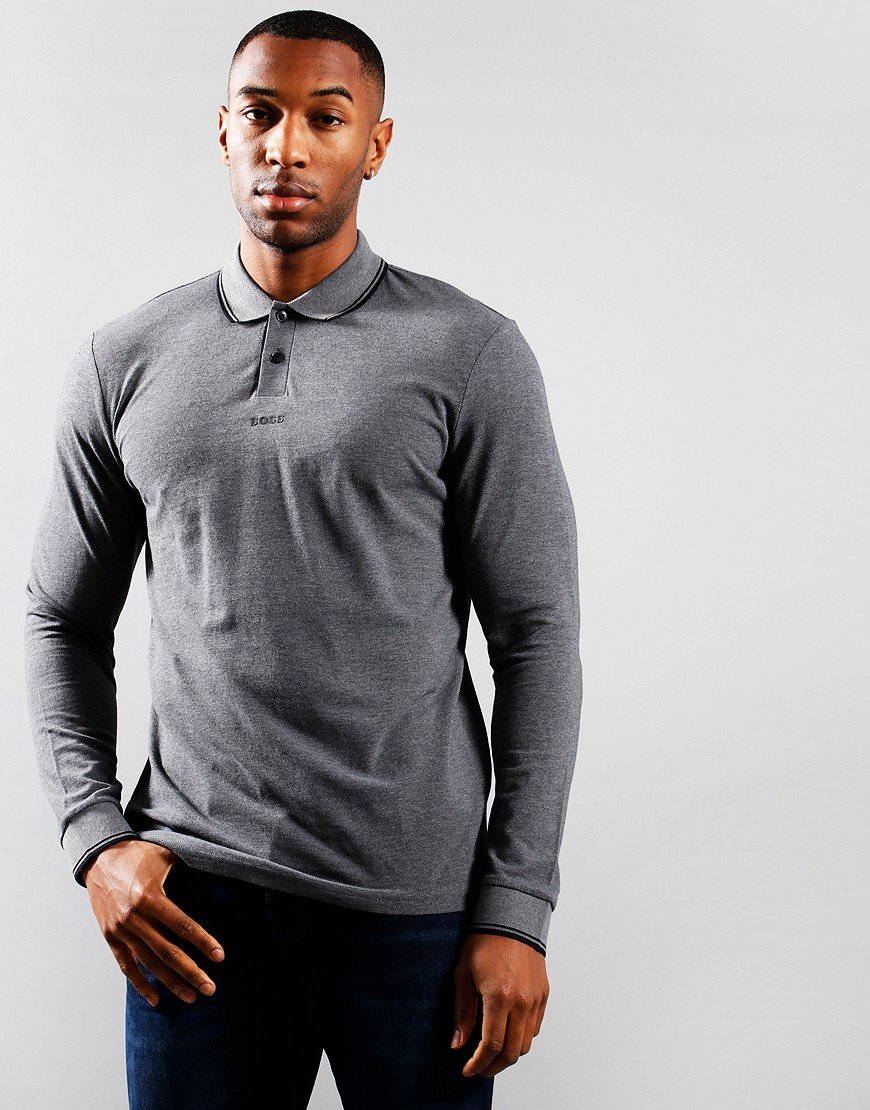 BOSS PChup Long Sleeve Polo Shirt Medium Grey 