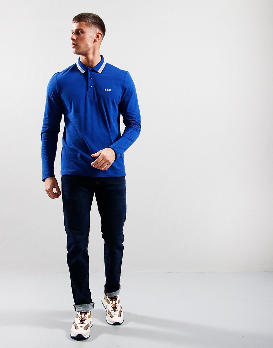 BOSS Plisy Long Sleeve Polo Shirt Bright Blue