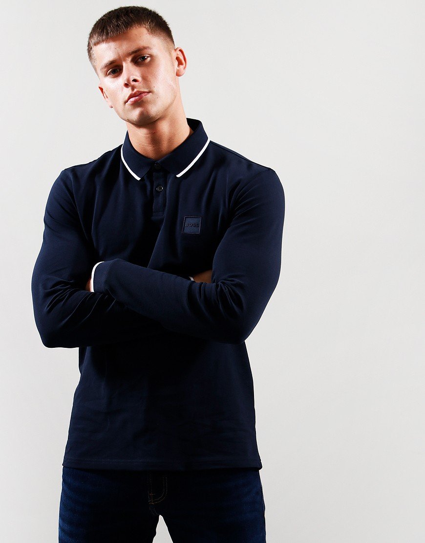 BOSS Passertip Long Sleeve Polo Shirt Dark Blue - Terraces Menswear