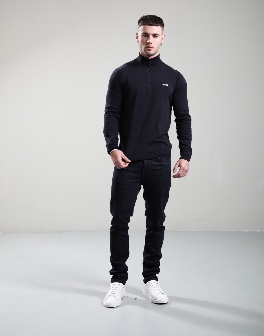 BOSS KN_Ever-X Quarter Zip Knit Dark Blue