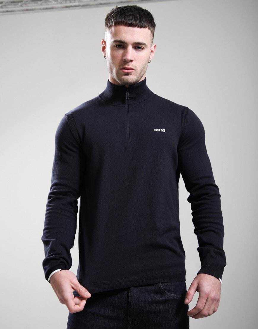 BOSS KN_Ever-X Quarter Zip Knit Dark Blue