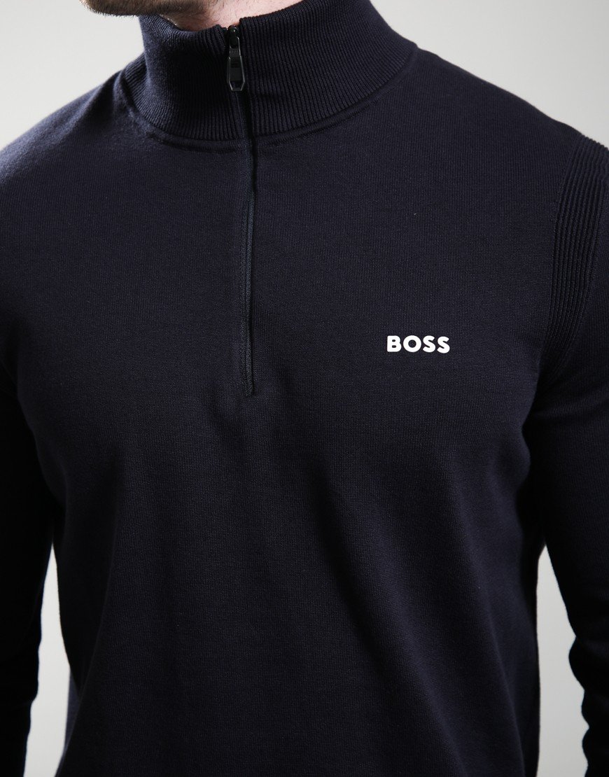 BOSS KN_Ever-X Quarter Zip Knit Dark Blue