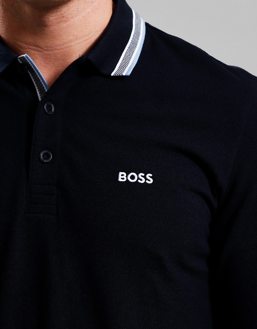 BOSS Plisy Long Sleeve Polo Shirt Dark Blue