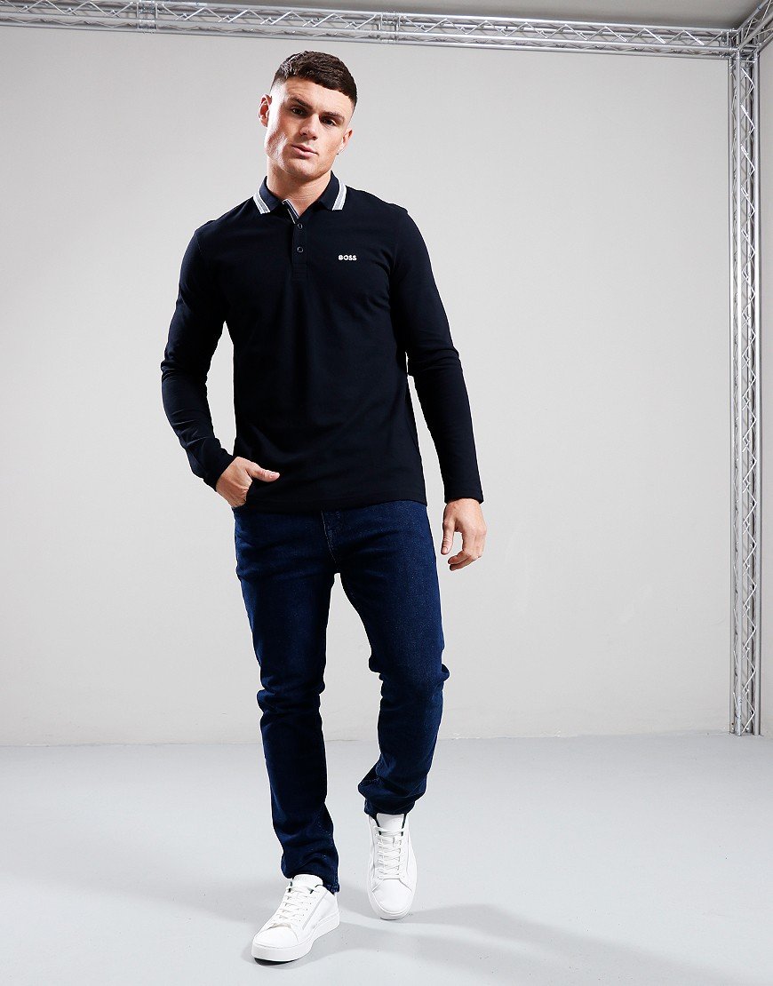 BOSS Plisy Long Sleeve Polo Shirt Dark Blue