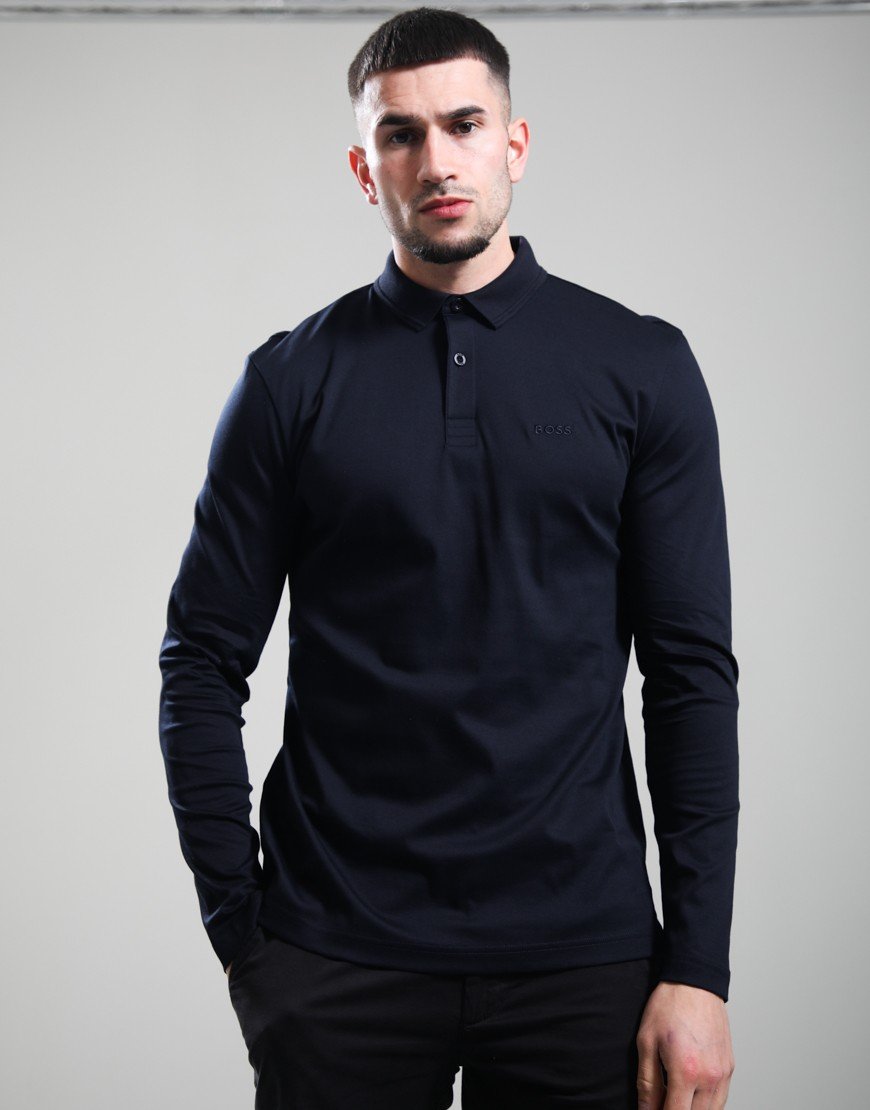BOSS Pirol Long Sleeve Polo Shirt Dark Blue