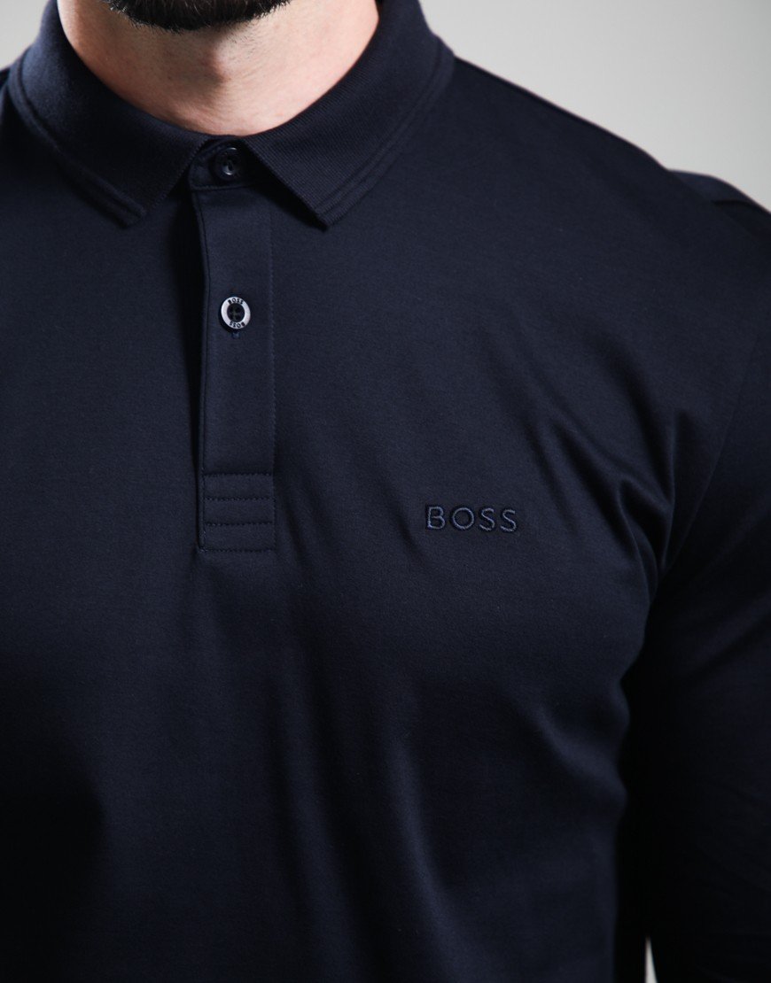 BOSS Pirol Long Sleeve Polo Shirt Dark Blue