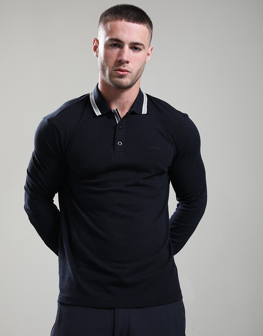 BOSS Plisy Long Sleeve Polo Shirt Navy