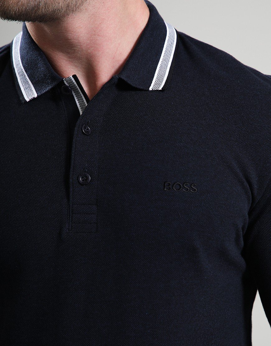 BOSS Plisy Long Sleeve Polo Shirt Navy BOSS Plisy Long Sleeve Polo Shirt Navy