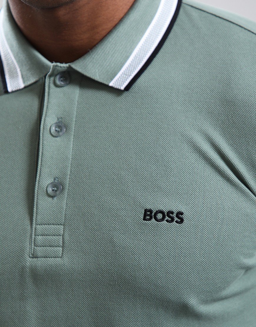 BOSS Plisy Long Sleeve Polo Shirt Open Green