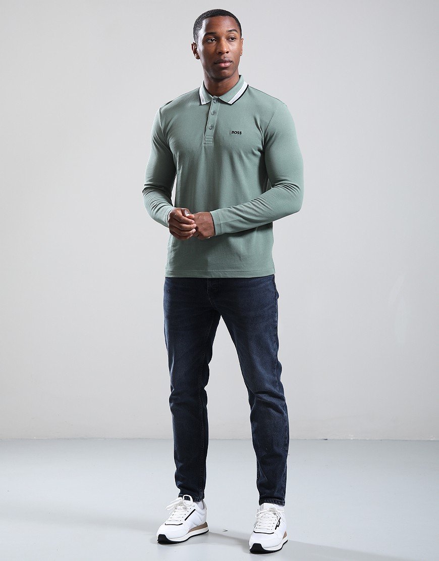 BOSS Plisy Long Sleeve Polo Shirt Open Green