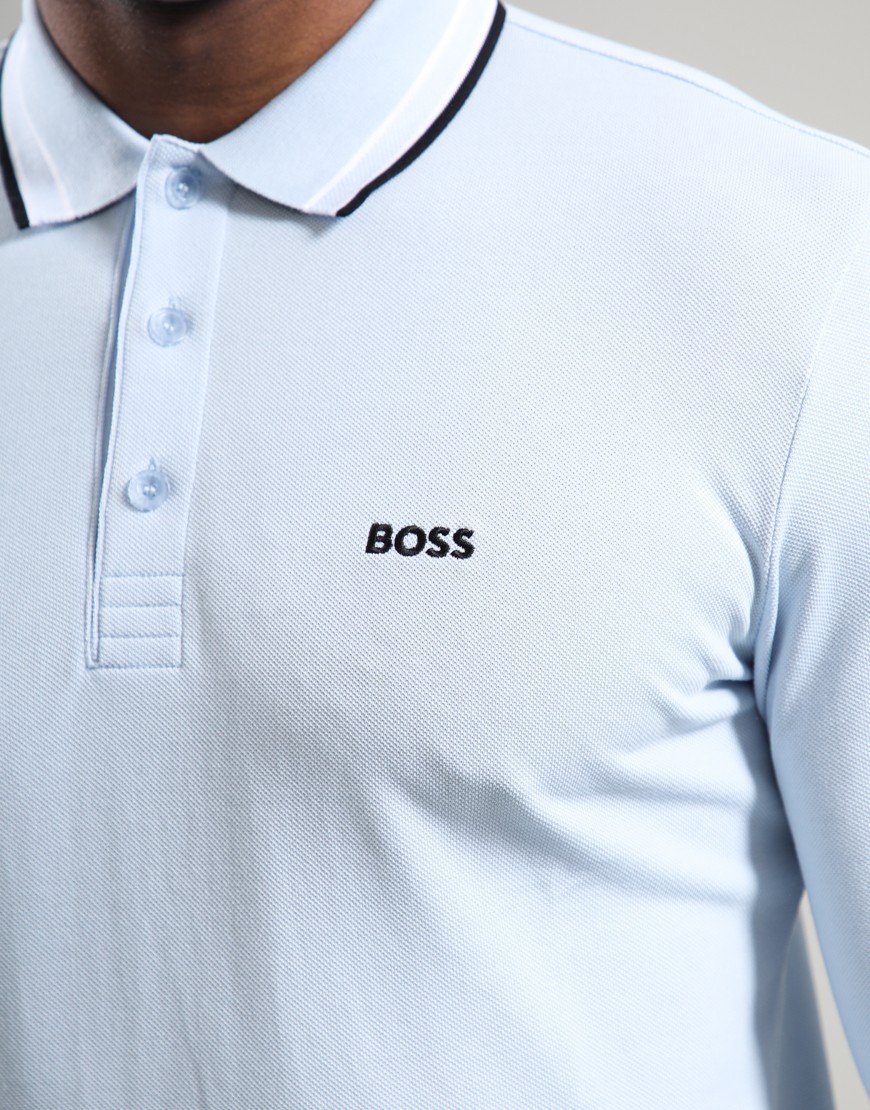 BOSS Plisy Long Sleeve Polo Shirt Open Blue