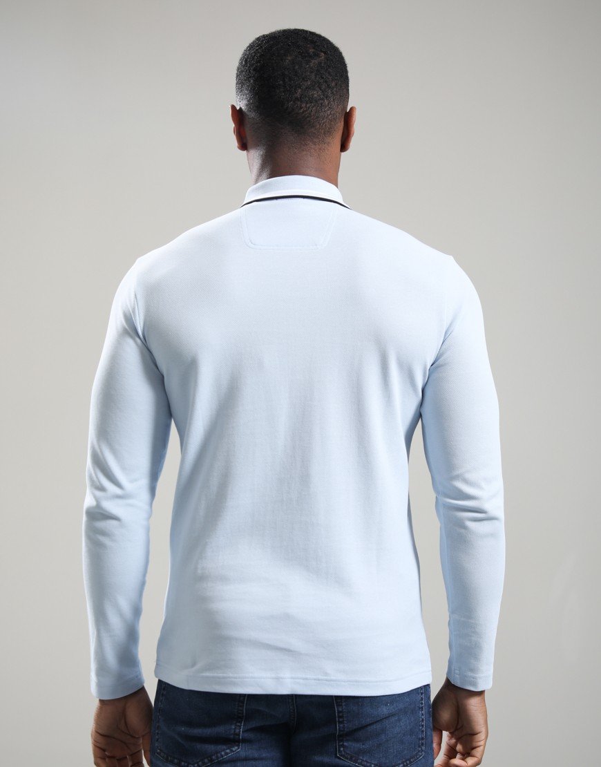 BOSS Plisy Long Sleeve Polo Shirt Open Blue