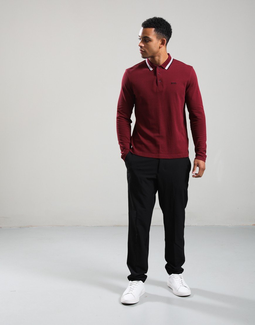 BOSS Plisy Long Sleeve Polo Shirt Dark Pink 654