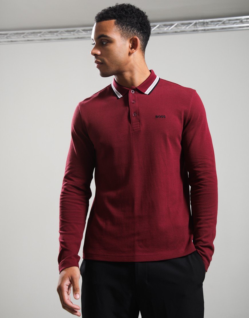 BOSS Plisy Long Sleeve Polo Shirt Dark Pink 654