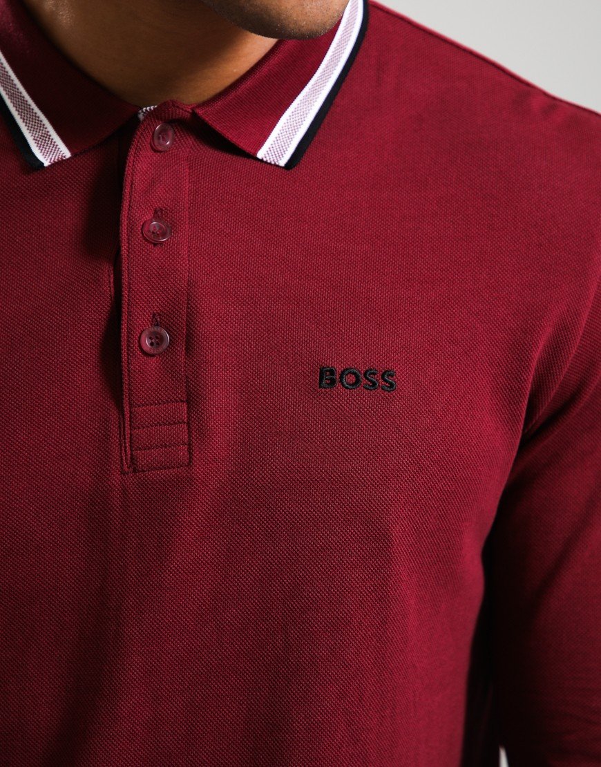 BOSS Plisy Long Sleeve Polo Shirt Dark Pink 654