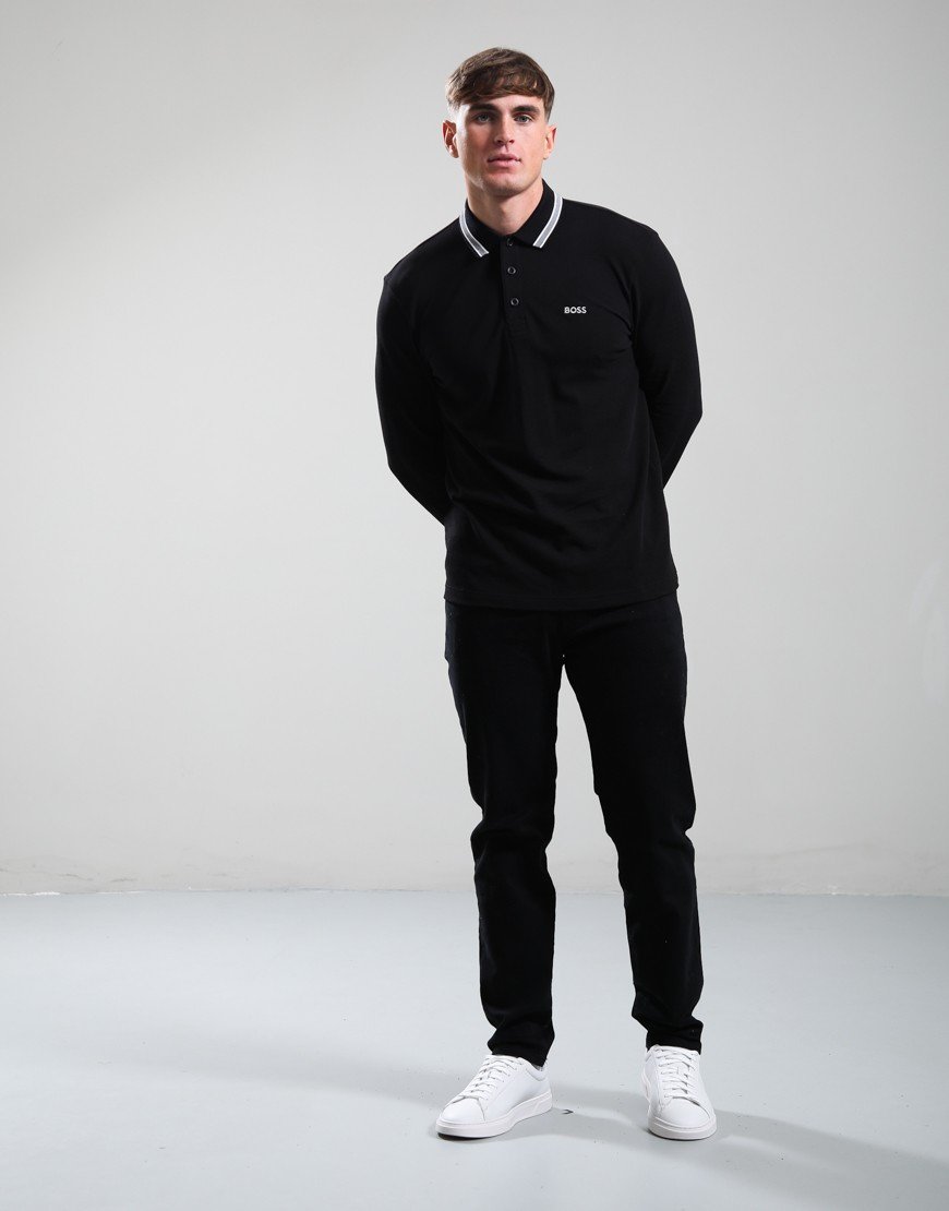 BOSS Plisy Long Sleeve Polo Shirt Black