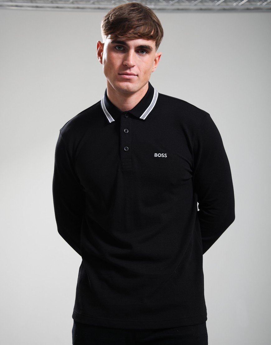 BOSS Plisy Long Sleeve Polo Shirt Black