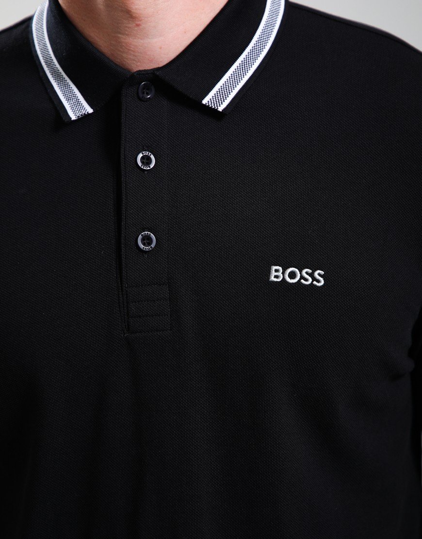 BOSS Plisy Long Sleeve Polo Shirt Black