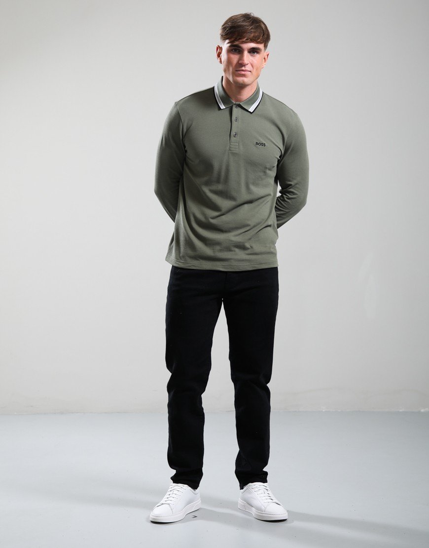 BOSS Plisy Long Sleeve Polo Shirt Dark Beige