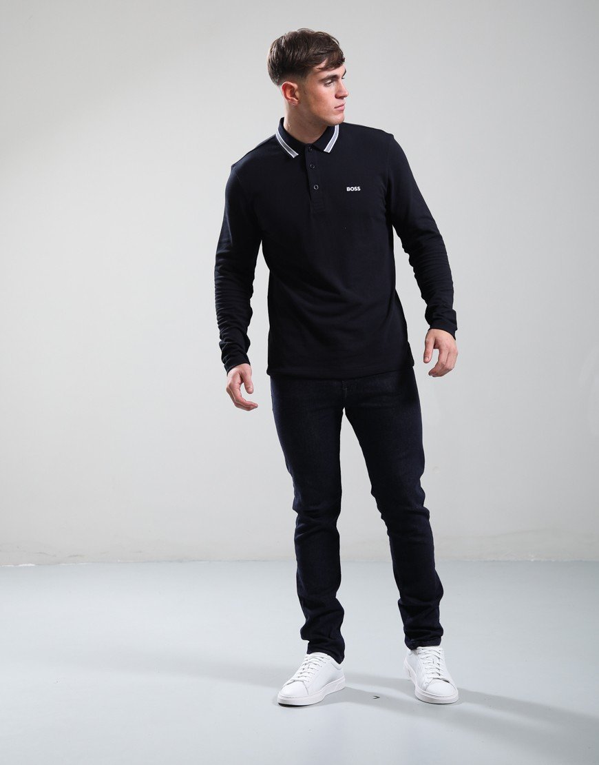BOSS Plisy Long Sleeve Polo Shirt Dark Blue