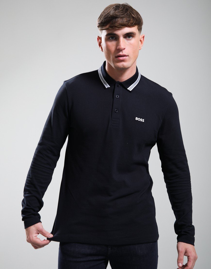 BOSS Plisy Long Sleeve Polo Shirt Dark Blue