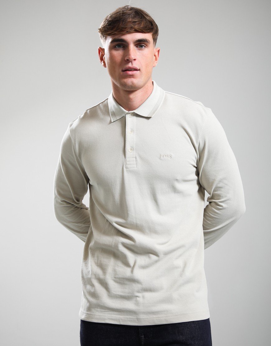 BOSS Plisy Long Sleeve Polo Shirt Light Beige